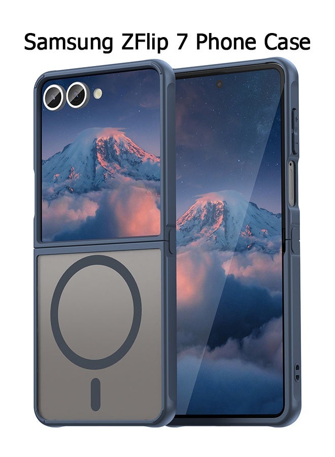Wffo Compatible with Samsung Galaxy Z Flip 7 Case [Compatible with MagSafe] - Translucent Frosted Phone Case - PC Durable Phone Protector - Magnetic Phone Case - TPU Shockproof Protective Case - Blue - Image 1